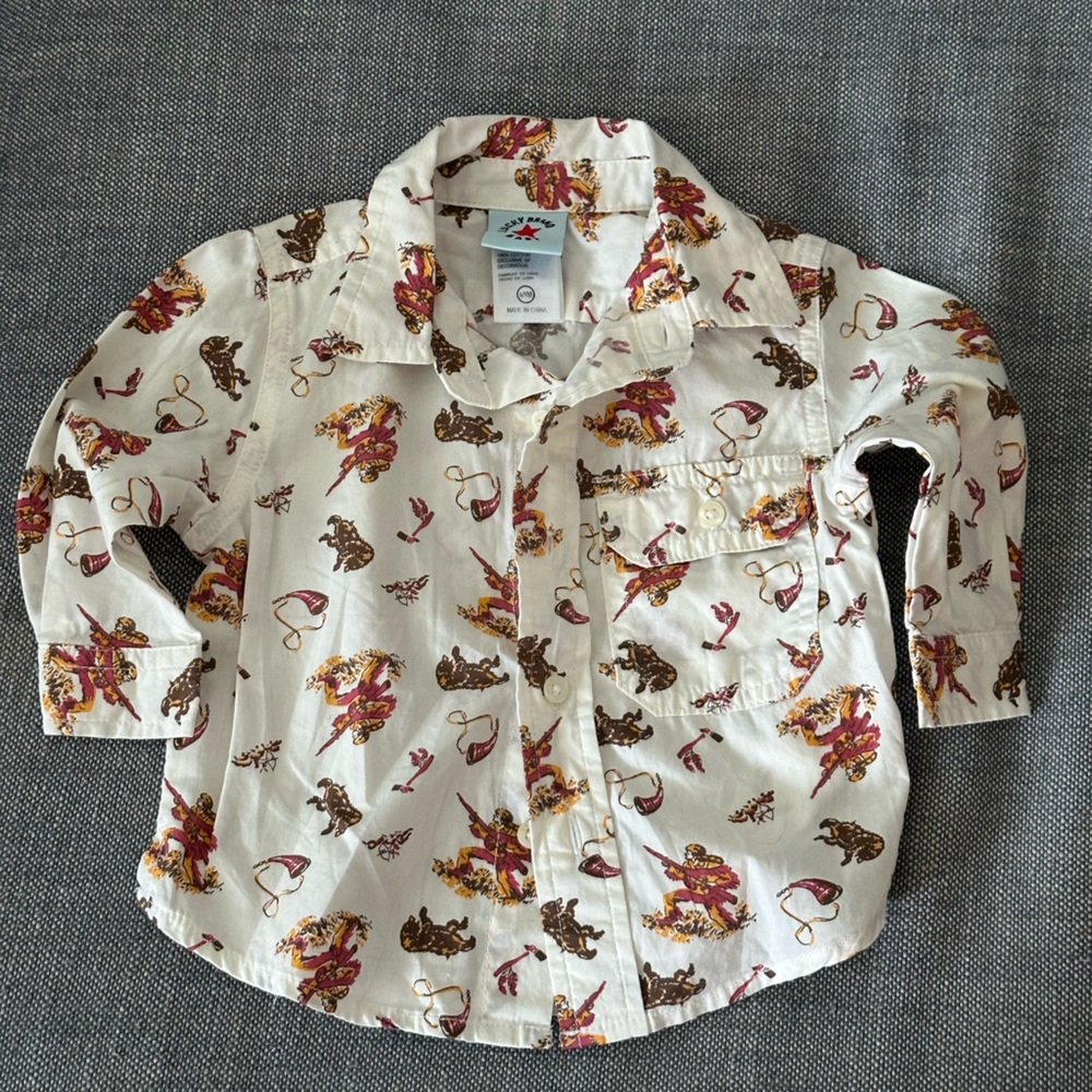 Lucky Brand Baby Western Shirt Unisex Button down Long sleeve 6-9 MOS